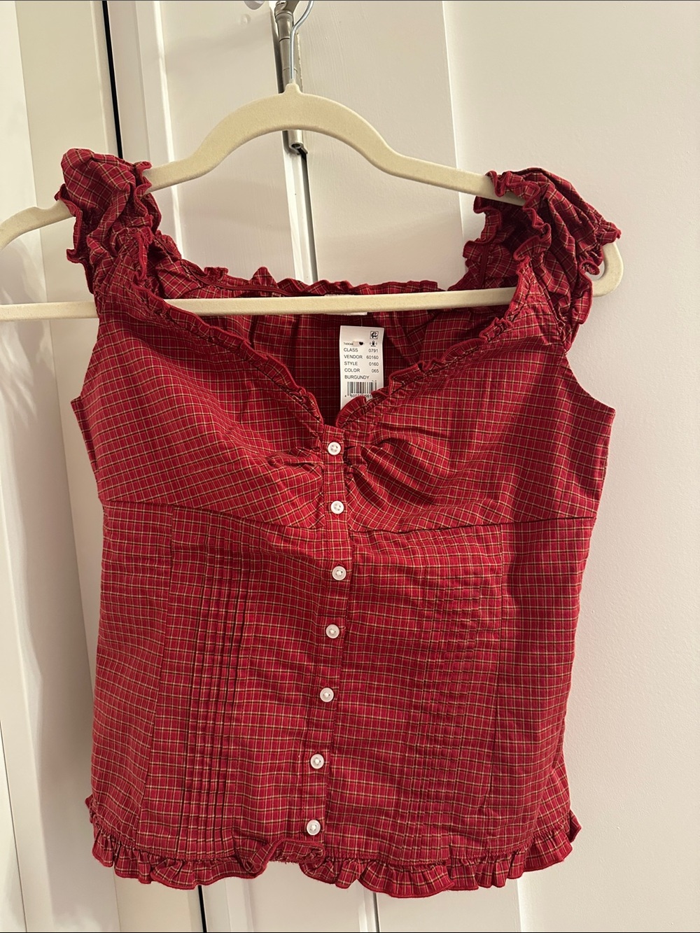 Brandy Melville Red Ruffle-Trim Button-Front Women's Top